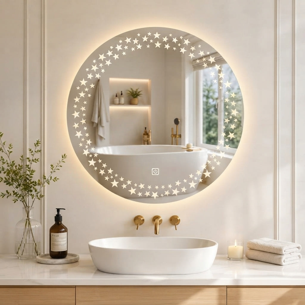 Round LED Wall Mirror – Dimmable Double Light | Touch Sensor Mirror