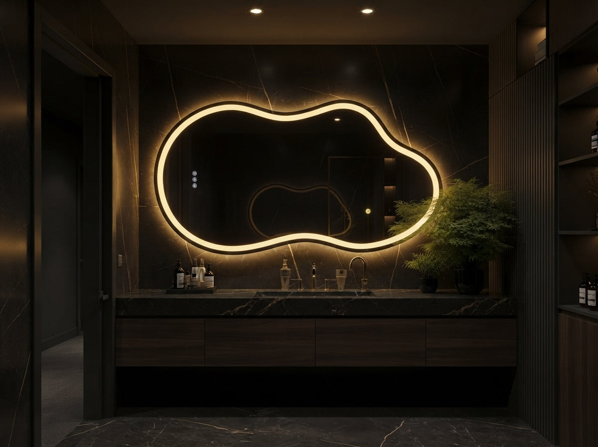 Modern Illuminated Mirror with Touch Sensor & Adjustable LED Light