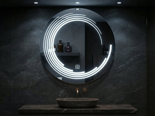 Designer Touch Sensor Round LED Mirror – Adjustable Dimmable Light | IQ Homes