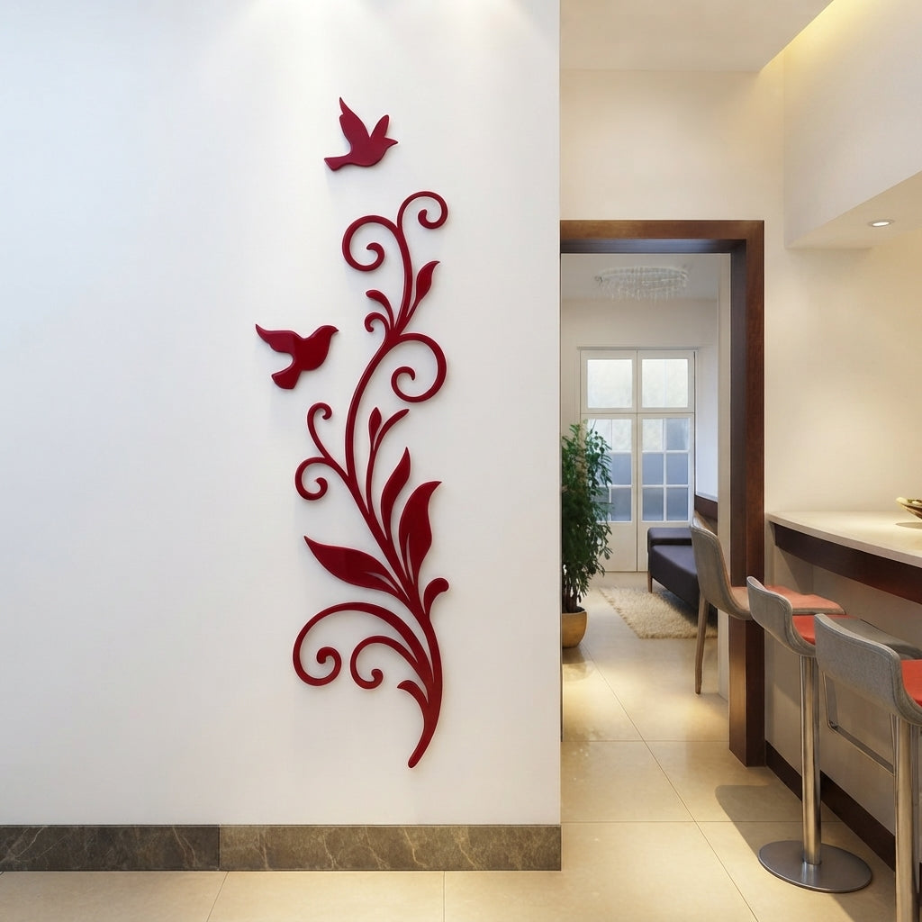Acrylic Vine Branch & Bird Wall Decor