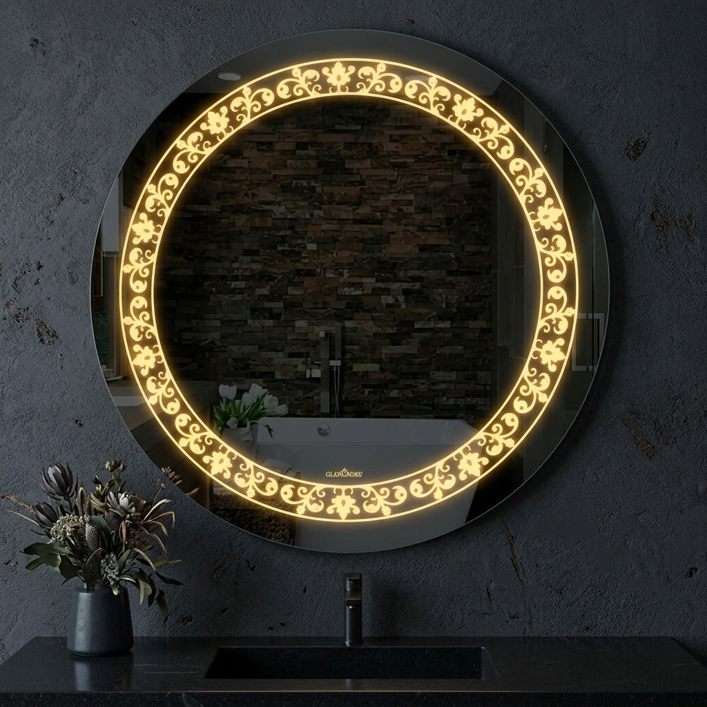 Round LED Wall Mirror - Dimmable Double Glow