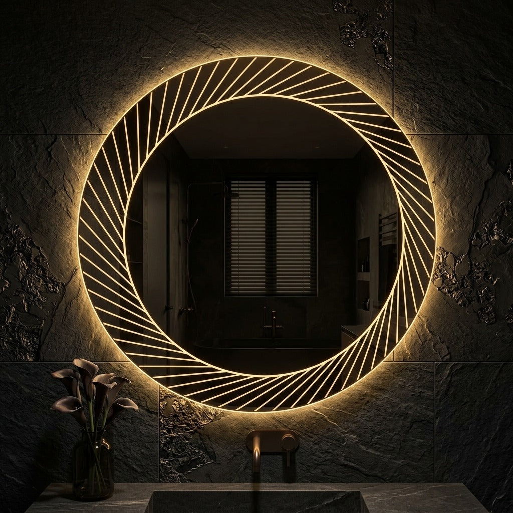 Stylish Round LED Mirror – Touch Sensor & Dimmable