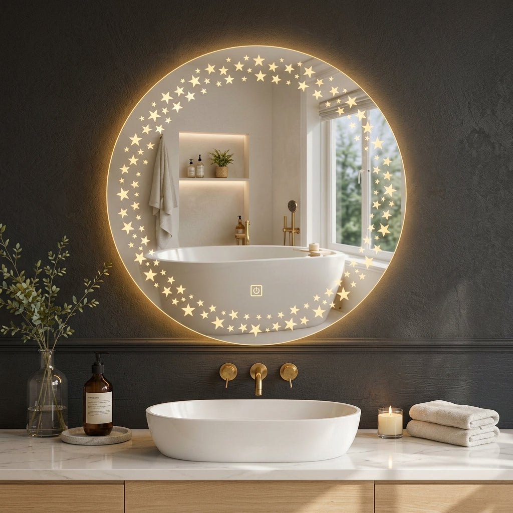 Round LED Wall Mirror – Dimmable Double Light | Touch Sensor Mirror