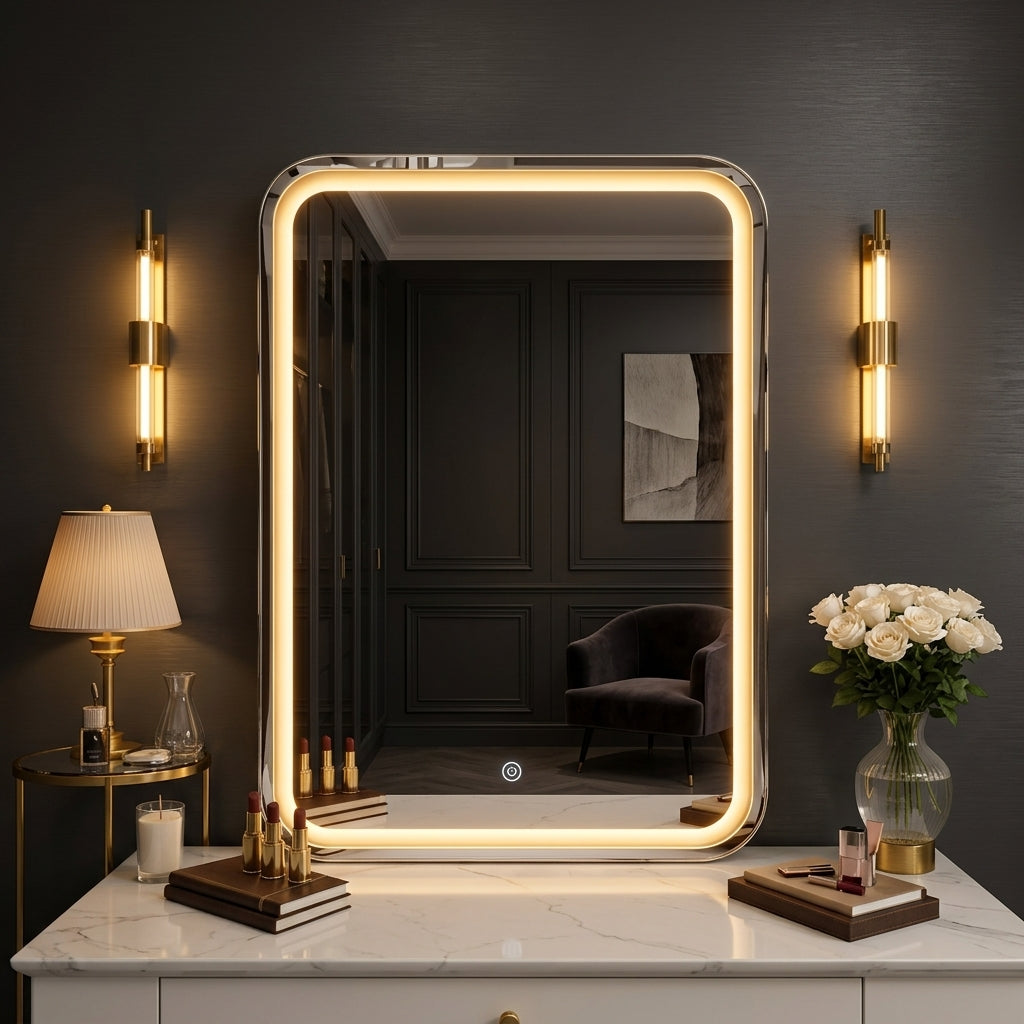 LED Wall Mirror Dimmable Double Light – Soft Warm White | Modern Rectangular Dressing & Bathroom Mirror