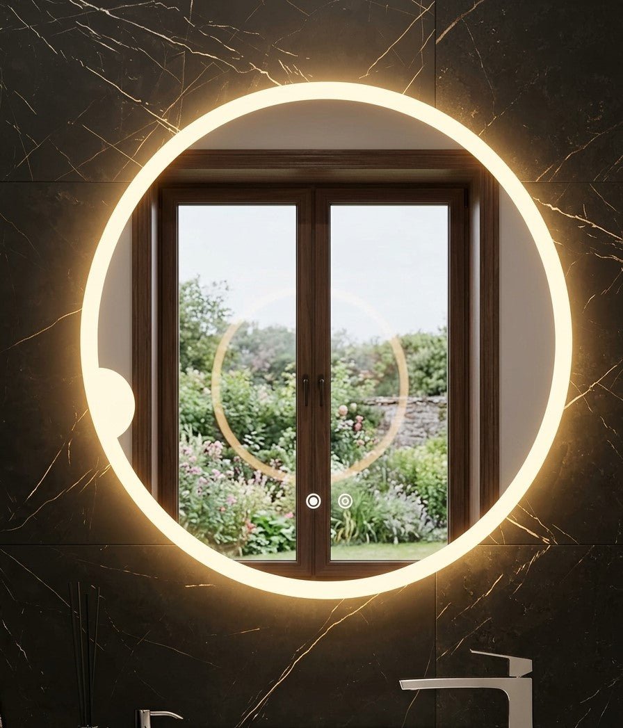 Smart Round LED Mirror – Touch Sensor & Dimmable Single/Double Light