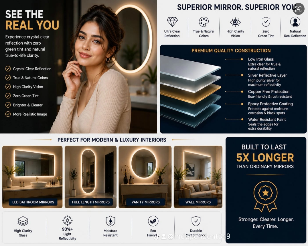 2x2 LED Wall Mirror – Dimmable Double Light | Soft Warm White Round Mirror