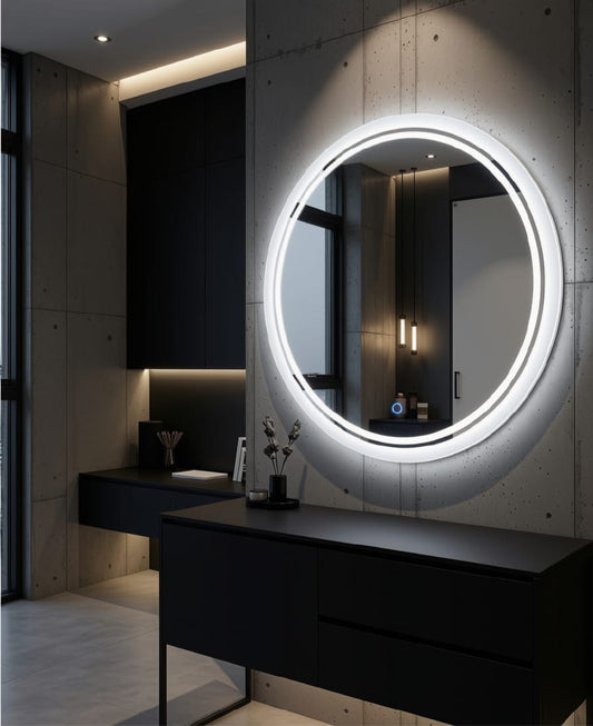 Premium 2x2 Ft Dimmable Double LED Square Mirror with Touch Sensor | Wall Mounted | Warm White & Gold Light Glow