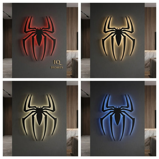 🕷️ Black Spider Logo LED Light-Up Wall Decoration