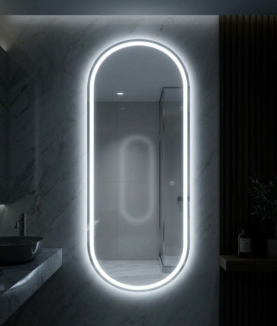 Premium LED Wall Mirror – Double LED Dimmable | Gold & Warm White Touch Sensor Mirror