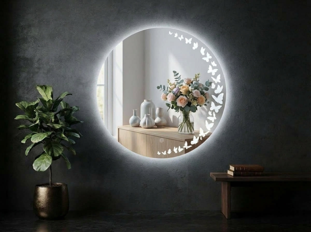 Elegant Touch Sensor Round  LED Mirror – Dimmable Single & Double Light | IQ Homes