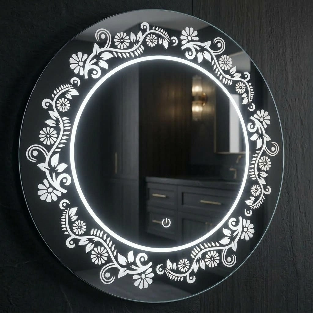 Stylish Round LED  Mirror – Circle Light Design Touch Sensor & Dimmable