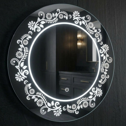 Stylish Round LED  Mirror – Circle Light Design Touch Sensor & Dimmable