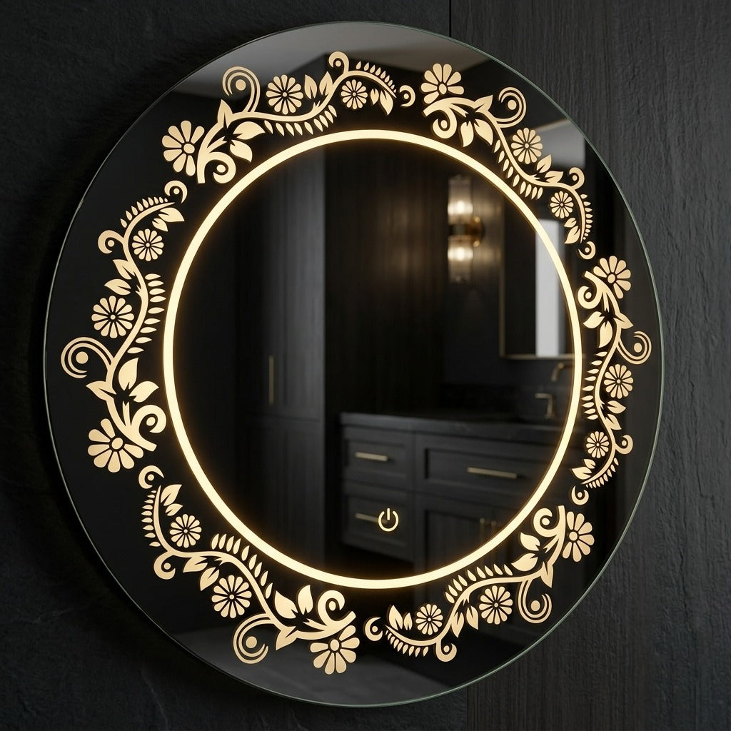 Stylish Round LED  Mirror – Circle Light Design Touch Sensor & Dimmable