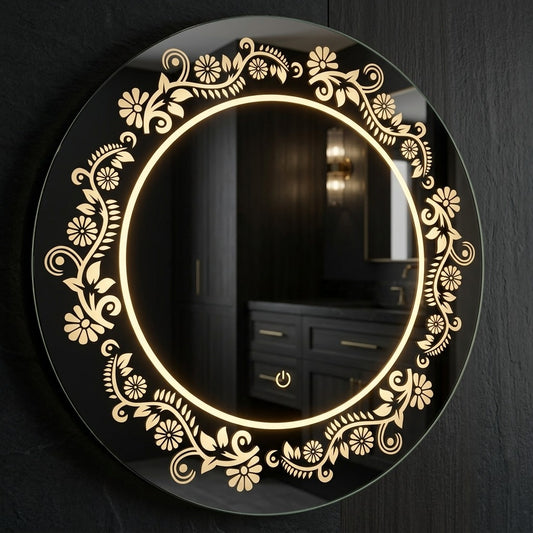 Stylish Round LED  Mirror – Circle Light Design Touch Sensor & Dimmable