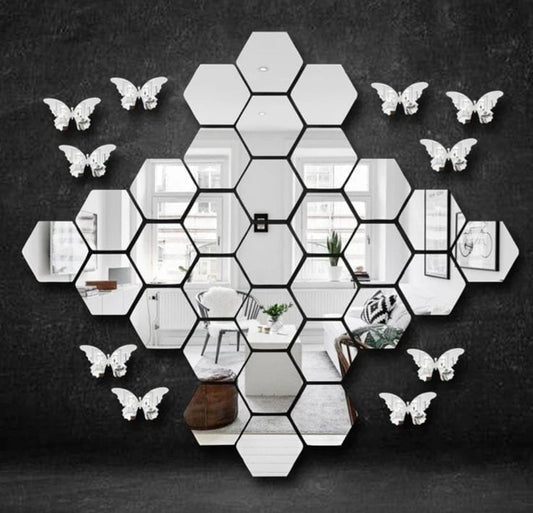 Hexagon Acrylic Wall Décor Mirror Set