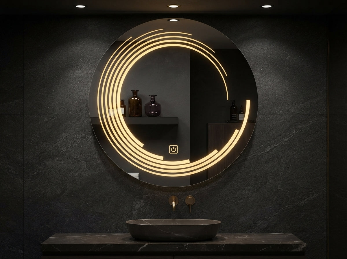 Designer Touch Sensor Round  LED Mirror – Adjustable Dimmable Light | IQ Homes
