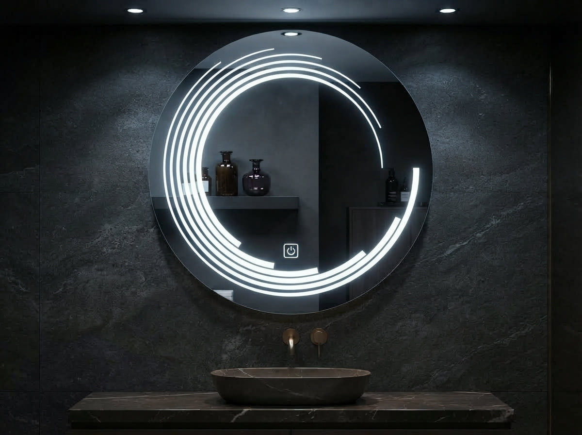 Designer Touch Sensor Round  LED Mirror – Adjustable Dimmable Light | IQ Homes