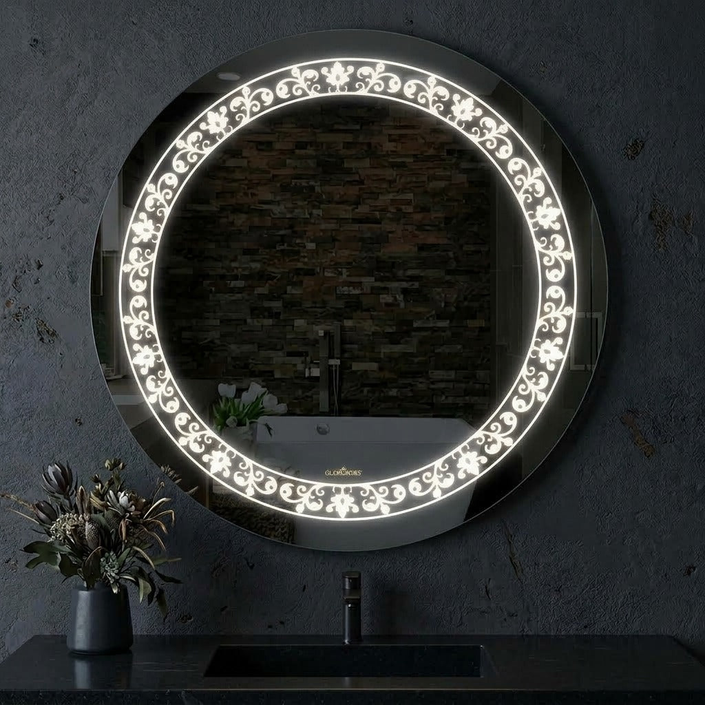Round LED Wall Mirror - Dimmable Double Glow