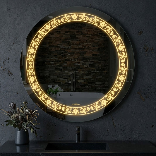 Round LED Wall Mirror - Dimmable Double Glow
