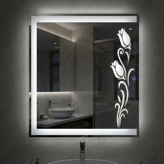 Premium Dimmable Double LED Square Mirror with Touch Sensor | Wall Mounted | Warm White & Gold Light