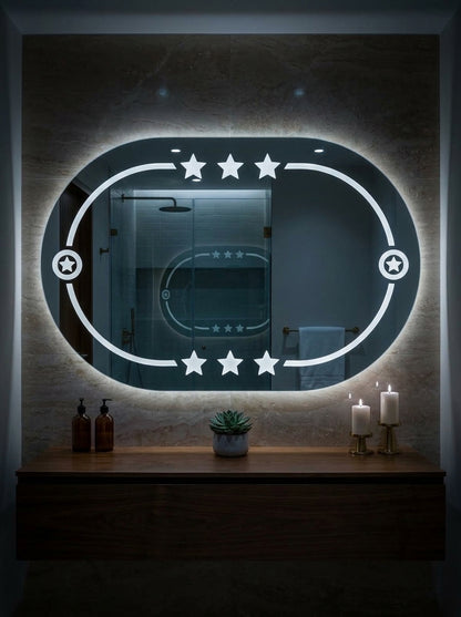 Luxury 2x3 Ft Dimmable Double LED Mirror with Touch Sensor | Capsule Shape Wall Mirror | Warm White & Gold Light Glow