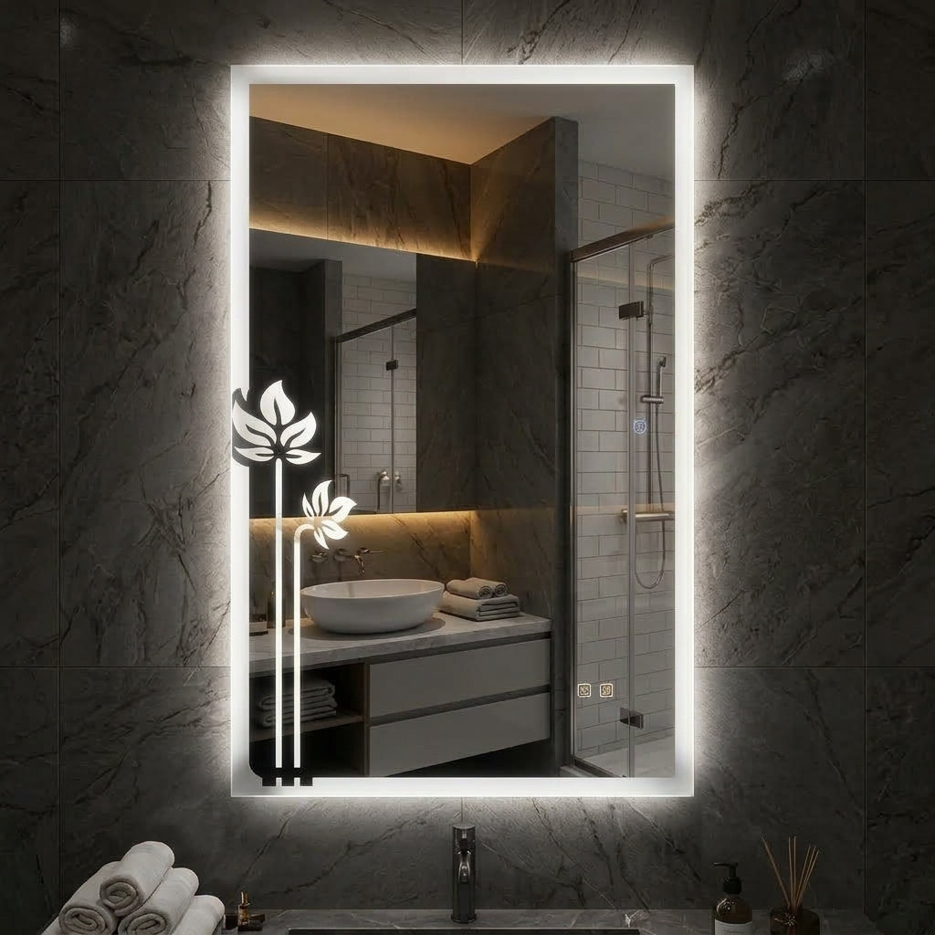 Luxury  Dimmable Double LED Square Mirror with Touch Sensor | Wall Mounted Mirror | Warm White & Gold Light Glow