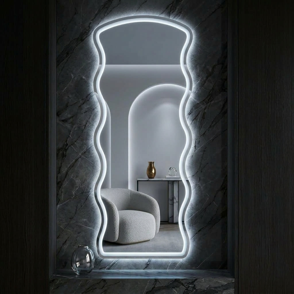 LED Wall Mirror Dimmable Double Light – Gold & Warm White | Touch Sensor Dressing Mirror