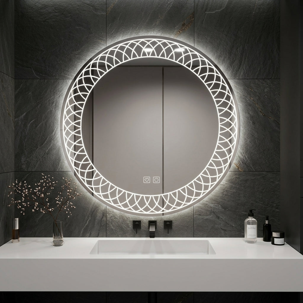Elegant Round LED Mirror - Double Glow | Touch Sensor & Dimmable