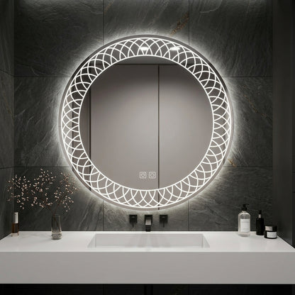 Elegant Round LED Mirror - Double Glow | Touch Sensor & Dimmable