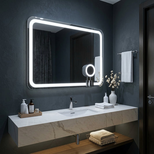 Elegant  Dimmable Double LED Square Mirror with Touch Sensor | Wall Mounted | Warm White & Gold Light Glow