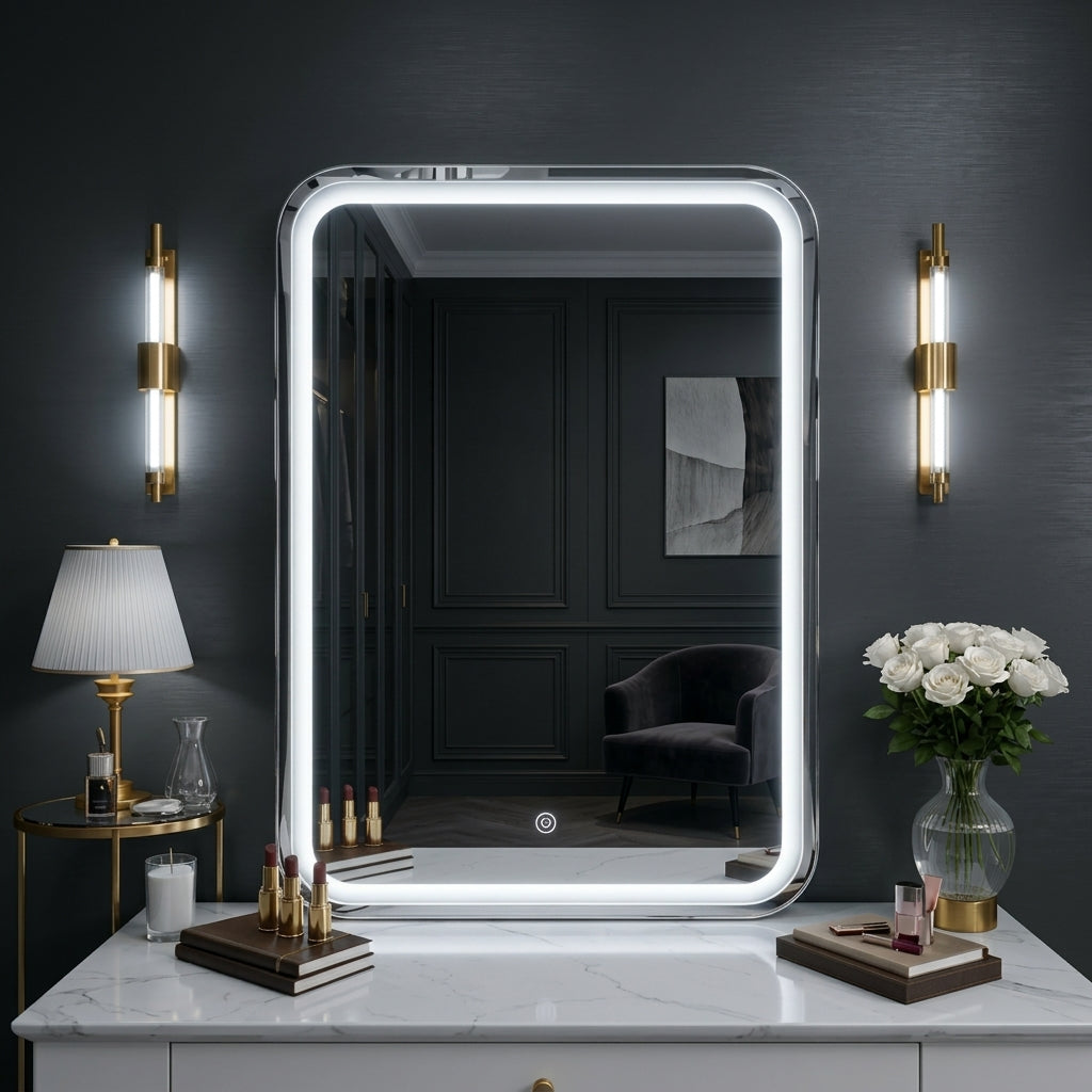 LED Wall Mirror Dimmable Double Light – Soft Warm White | Modern Rectangular Dressing & Bathroom Mirror