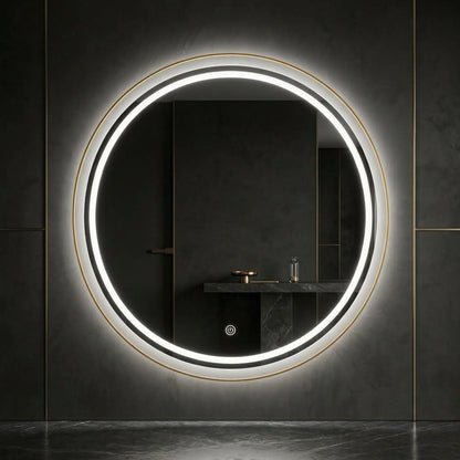 Premium Round LED Mirror - Double Glow | Touch Sensor & Dimmable