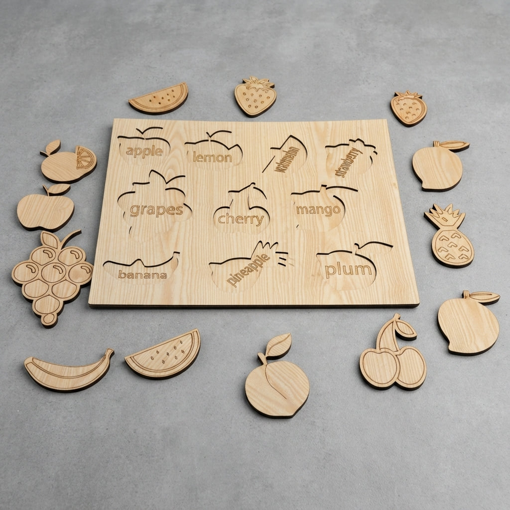 Kids Educational Cognitive Learning Puzzle Board – Shapes, Fruits & Vegetables