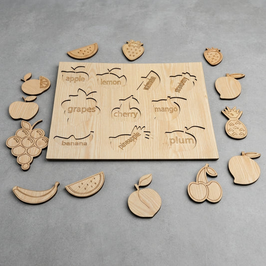 Kids Educational Cognitive Learning Puzzle Board – Shapes, Fruits & Vegetables