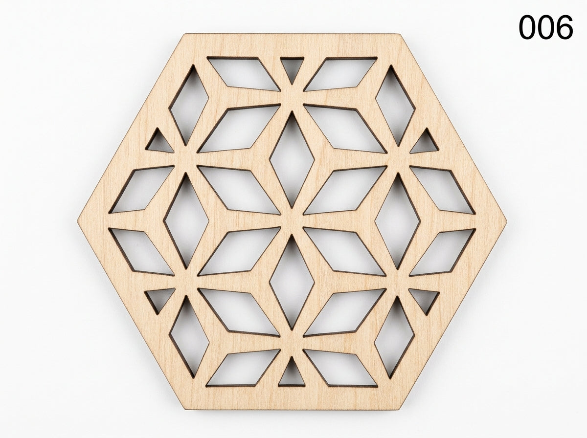 Beautiful Textured Laser Cut Tea Coffee and Glass Coaster / Mat Set of for Kitchen Home and Office - Wooden Coaster