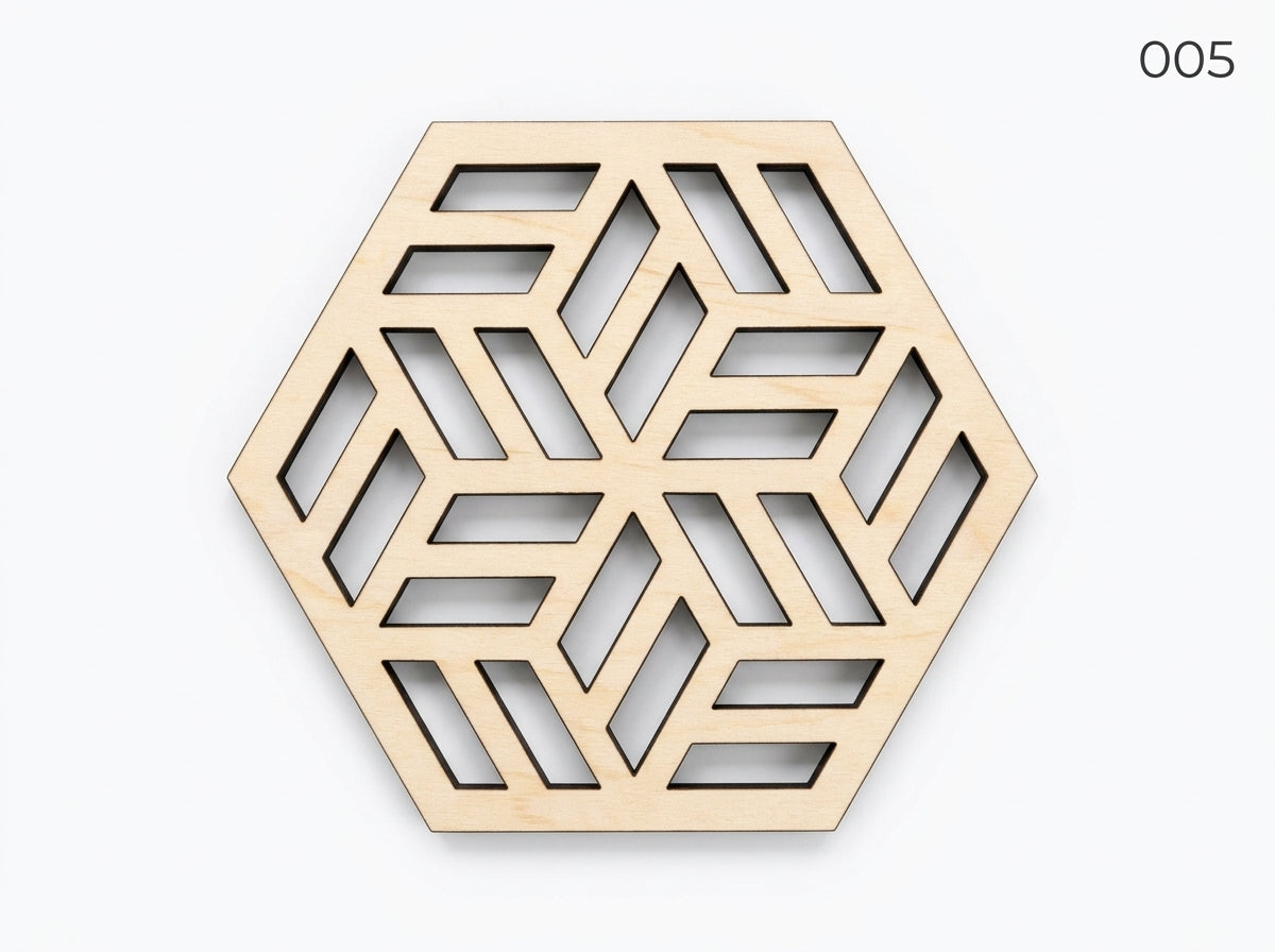 Beautiful Textured Laser Cut Tea Coffee and Glass Coaster / Mat Set of for Kitchen Home and Office - Wooden Coaster