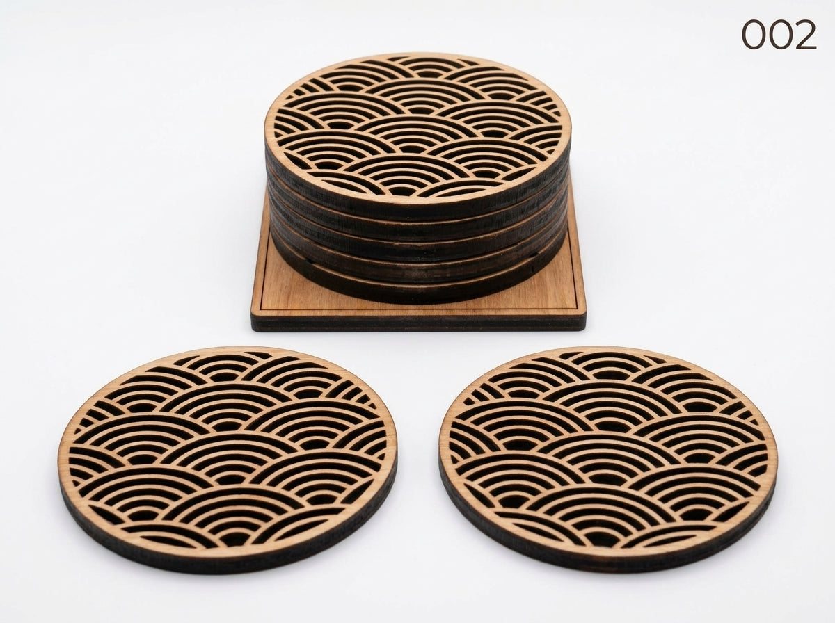 Beautiful Textured Laser Cut Tea Coffee and Glass Coaster / Mat Set of for Kitchen Home and Office - Wooden Coaster