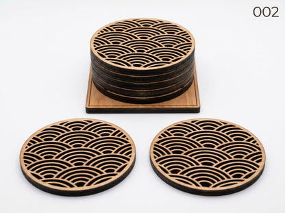 Beautiful Textured Laser Cut Tea Coffee and Glass Coaster / Mat Set of for Kitchen Home and Office - Wooden Coaster