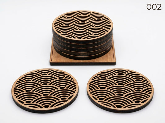 Beautiful Textured Laser Cut Tea Coffee and Glass Coaster / Mat Set of for Kitchen Home and Office - Wooden Coaster