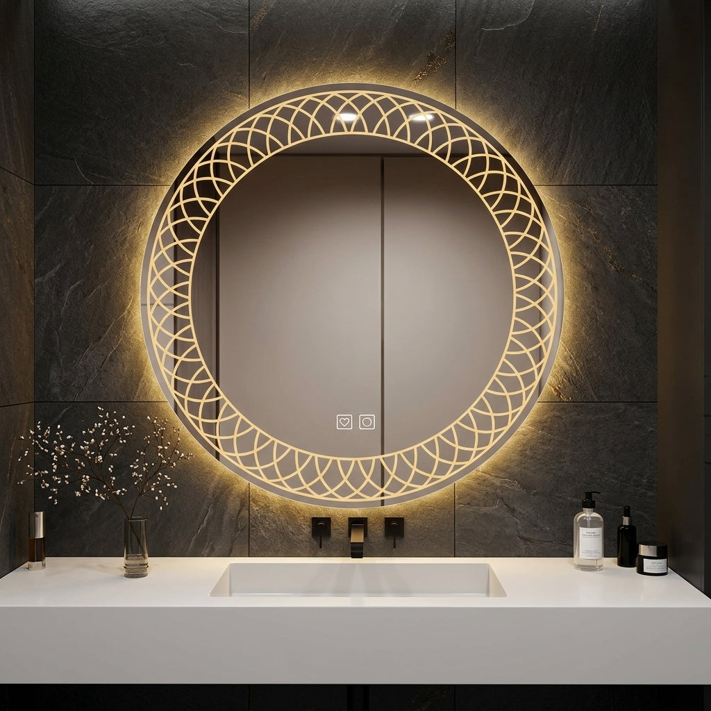 Elegant Round LED Mirror - Double Glow | Touch Sensor & Dimmable
