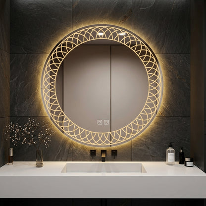 Elegant Round LED Mirror - Double Glow | Touch Sensor & Dimmable