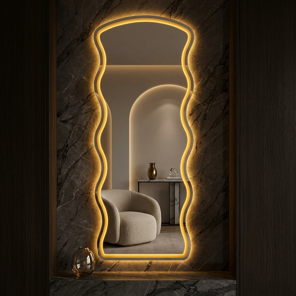 LED Wall Mirror Dimmable Double Light – Gold & Warm White | Touch Sensor Dressing Mirror