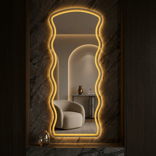 LED Wall Mirror Dimmable Double Light – Gold & Warm White | Touch Sensor Dressing Mirror