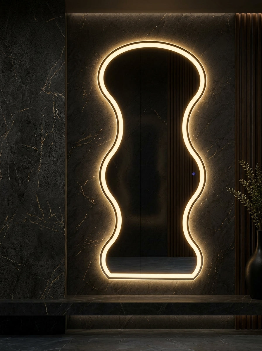 LED Wall Mirror Dimmable Double Light – Gold & Warm White | Touch Sensor Modern Dressing Mirror