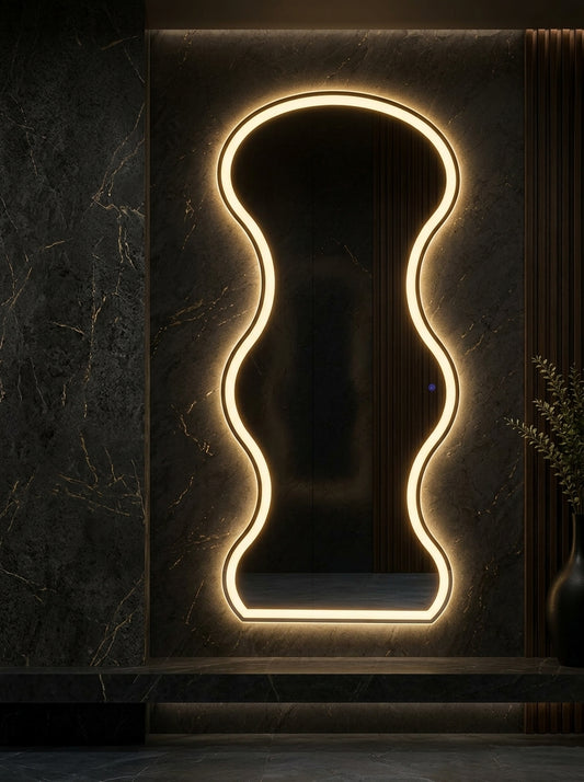 LED Wall Mirror Dimmable Double Light – Gold & Warm White | Touch Sensor Modern Dressing Mirror