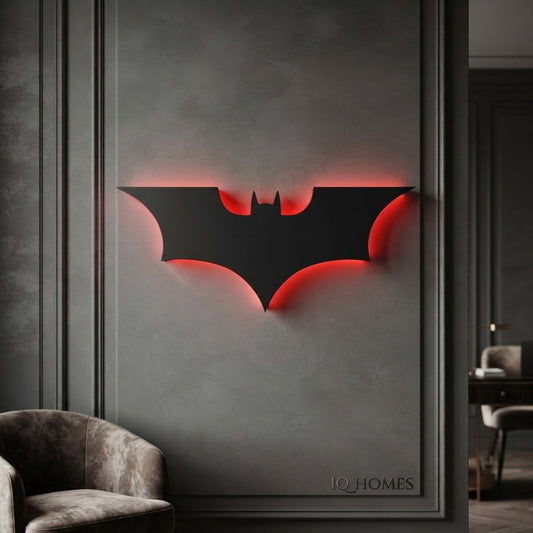 🦇 Black Batman Logo LED Light-Up Wall Decoration