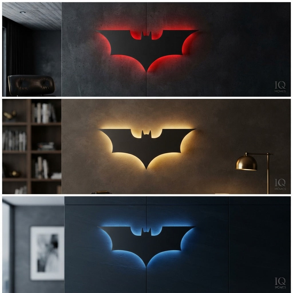 🦇 Black Batman Logo LED Light-Up Wall Decoration