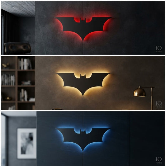 🦇 Black Batman Logo LED Light-Up Wall Decoration