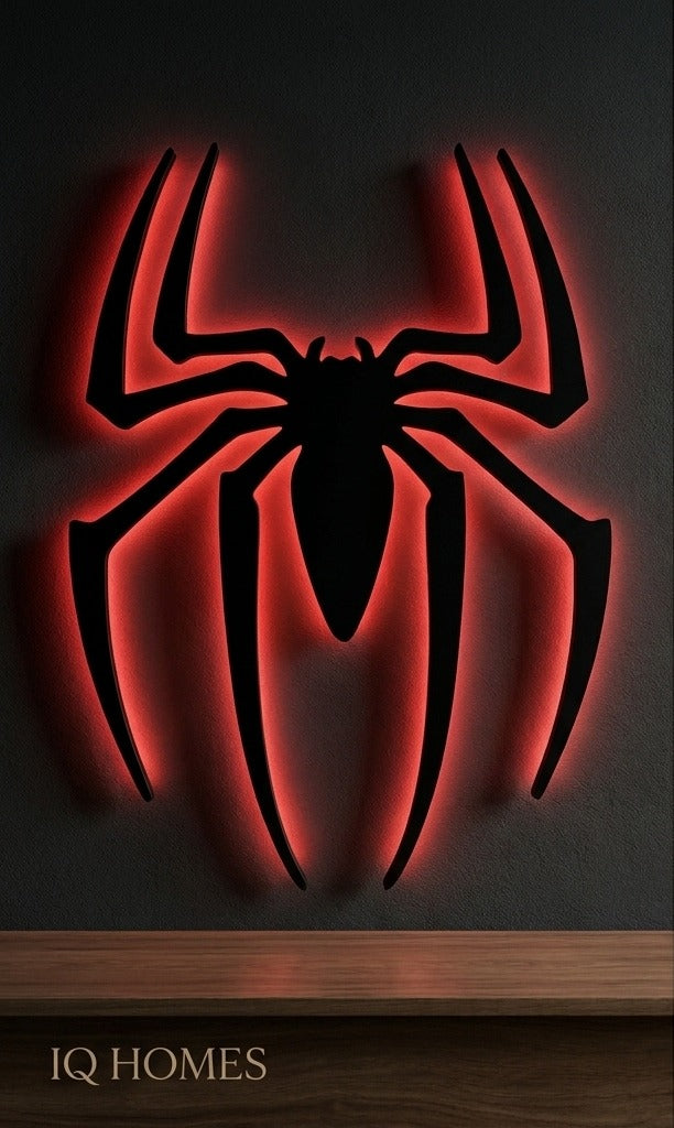 🕷️ Black Spider Logo LED Light-Up Wall Decoration