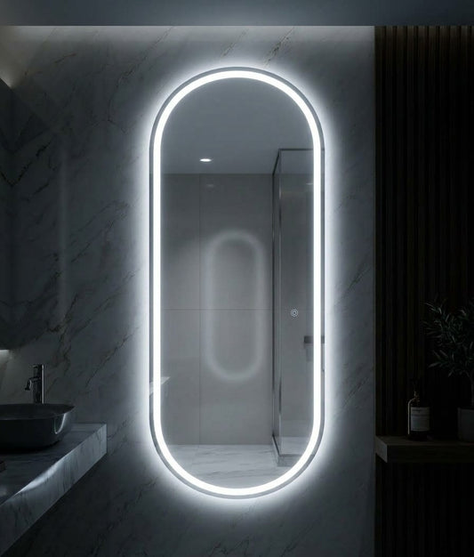 Premium LED Wall Mirror – Double LED Dimmable | Gold & Warm White Touch Sensor Mirror
